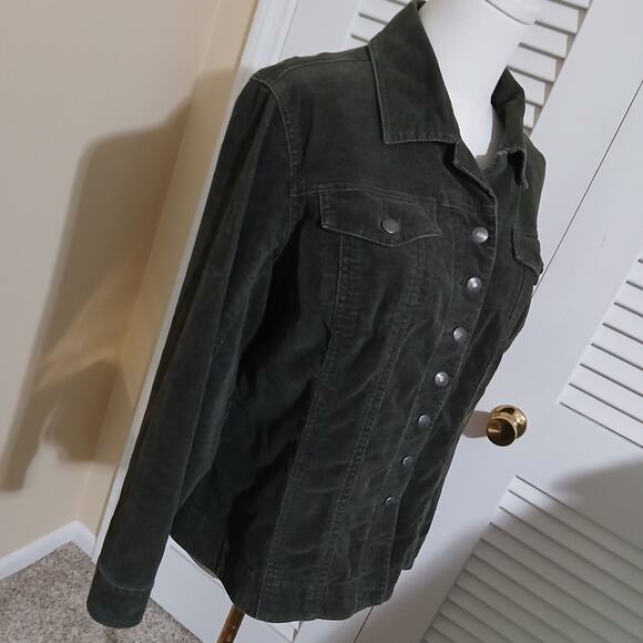 Chico's 1(US 8/10) Olive Green Stretch Corduroy Button-Up Jacket Cotton/Spandex - Picture 6 of 16